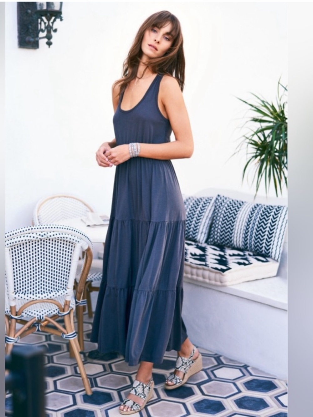 Sundry Evereve Knit Navy Sleeveless Tiered Maxi Tank Dress size 1